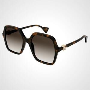 NEW GUCCI Sunglasses Brown Square Oversized Gold Metal GG Logo 56mm